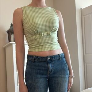Cider Green Gingham Crop Top